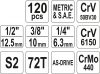 YATO Dugókulcs készlet 120 részes 1/2" 20-32, 1/4" 4-13, 3/8" 9-17 profi CrV S2 (YT-38801)