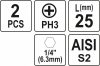 YATO 2 db 25mm 1/4 Bit PH3 (YT-77873)