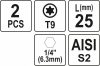 YATO Bitek torx T9 25mm 1/4 2 db (YT-77901)